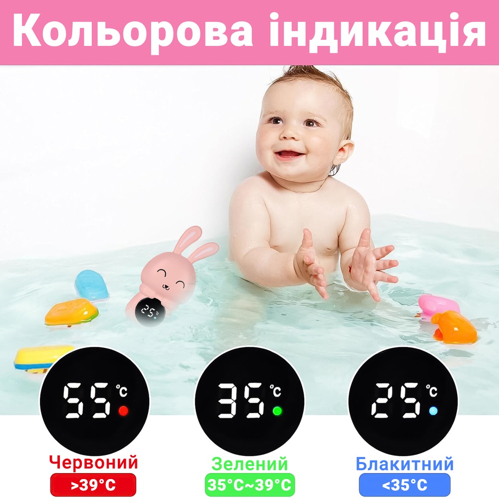 Зайчик, дитячий термометр для вимірювання температури води в ванній Digital Lion BT02, рожевий