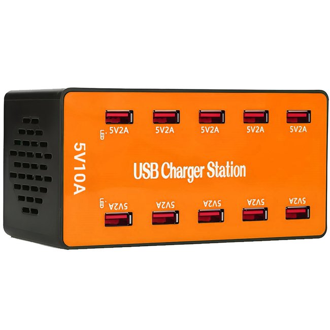 Мультизарядна станція Digital Lion CS-A5B, багатопортовий мережевий зарядний пристрій на 10 USB, 50W, Помаренчевий