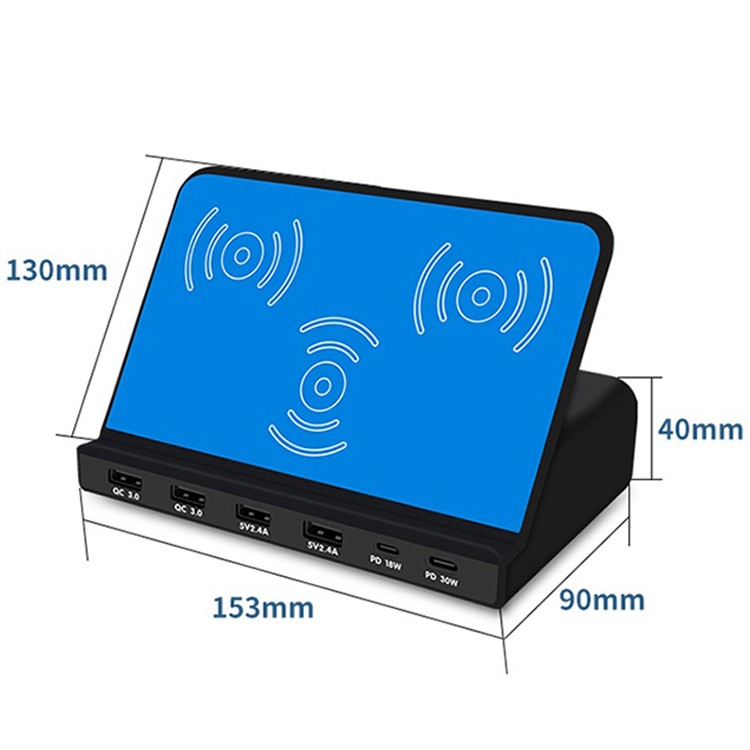 Бездротова зарядна док-станція на 3 пристрої MCS-819 | мультизарядний пристрій на 4 USB + 2 Type-C порти, 100 W